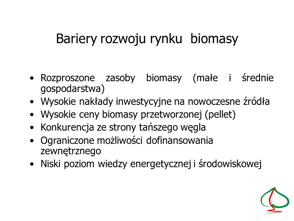 Bariery rozwoju rynku biomasy