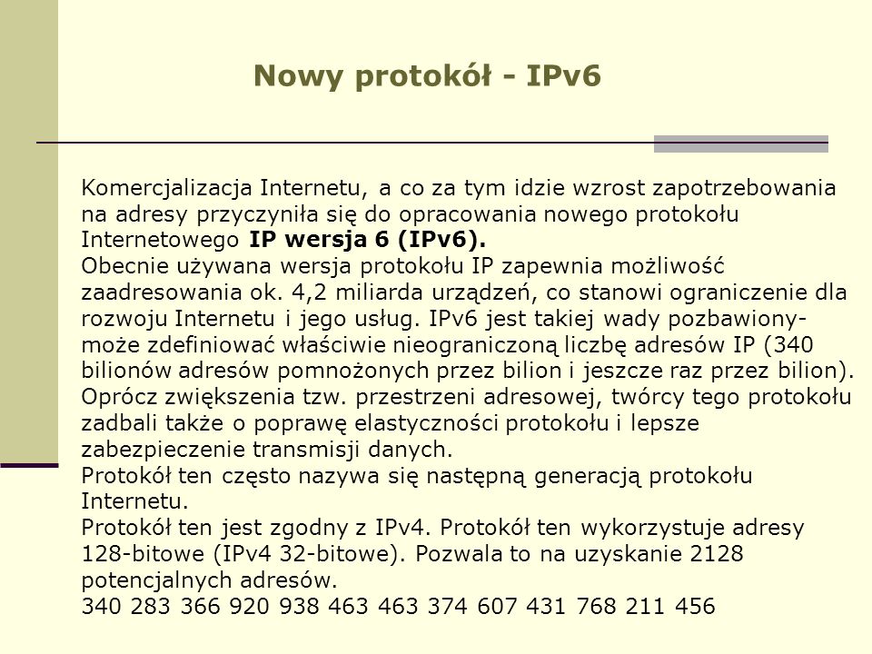 Nowy protokół - IPv6