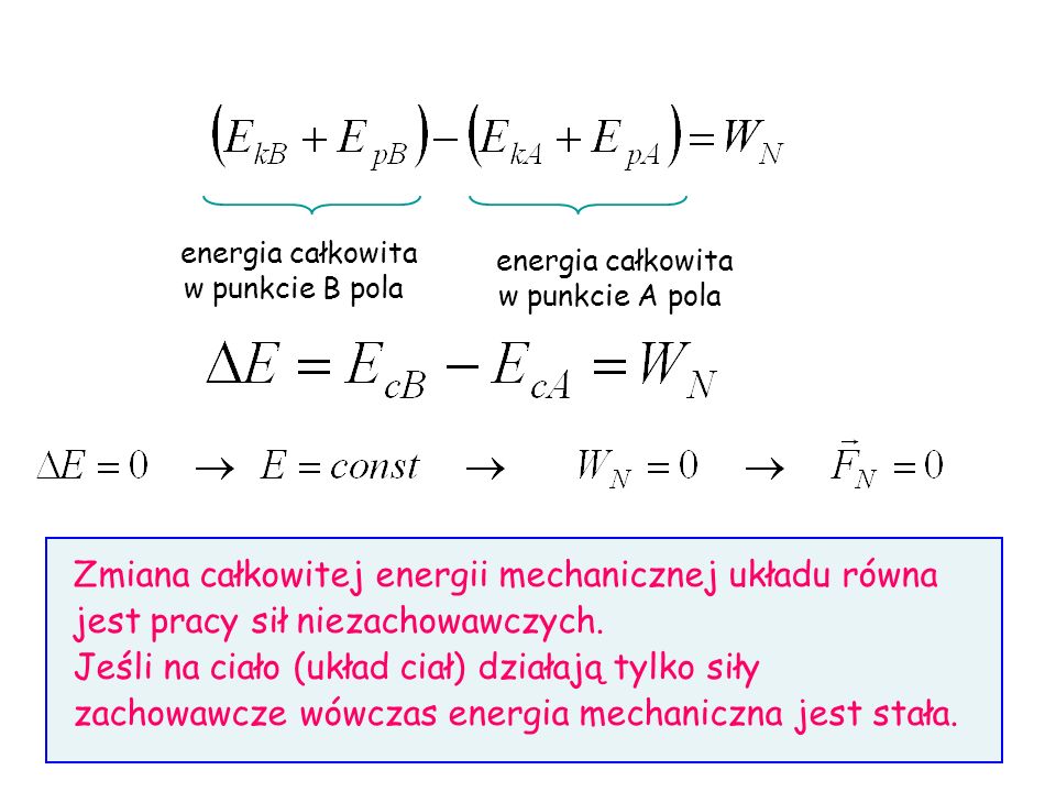 energia całkowita w punkcie B pola. energia całkowita. w punkcie A pola.