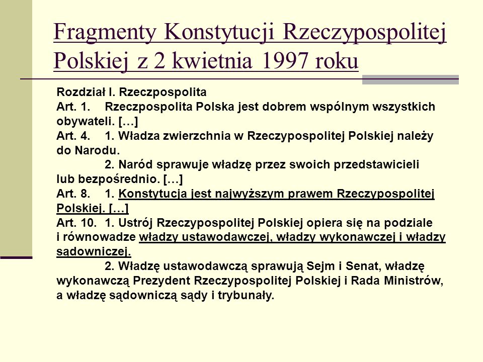 Fragmenty Konstytucji Rzeczypospolitej Polskiej z 2 kwietnia 1997 roku