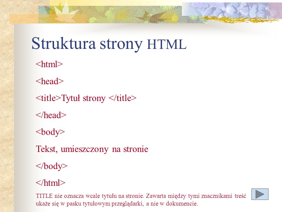 Struktura strony HTML <html> <head>