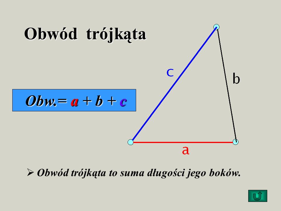 Obwód trójkąta Obw.= a + b + c