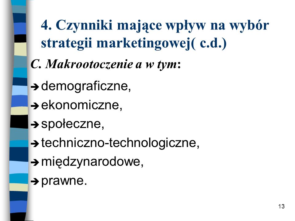 4. Czynniki mające wpływ na wybór strategii marketingowej( c.d.)