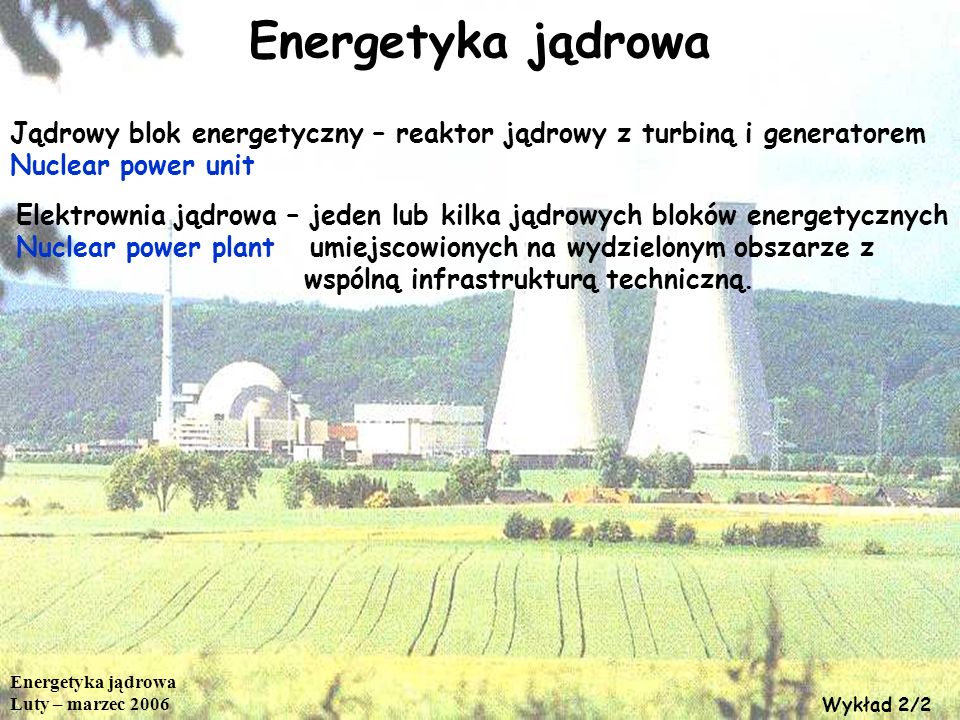 Energetyka jądrowa Jądrowy blok energetyczny – reaktor jądrowy z turbiną i generatorem. Nuclear power unit.