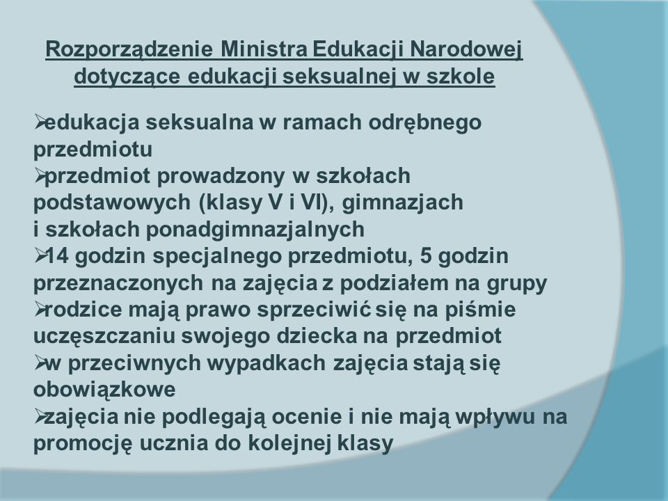 Rozporządzenie Ministra Edukacji Narodowej dotyczące edukacji seksualnej w szkole