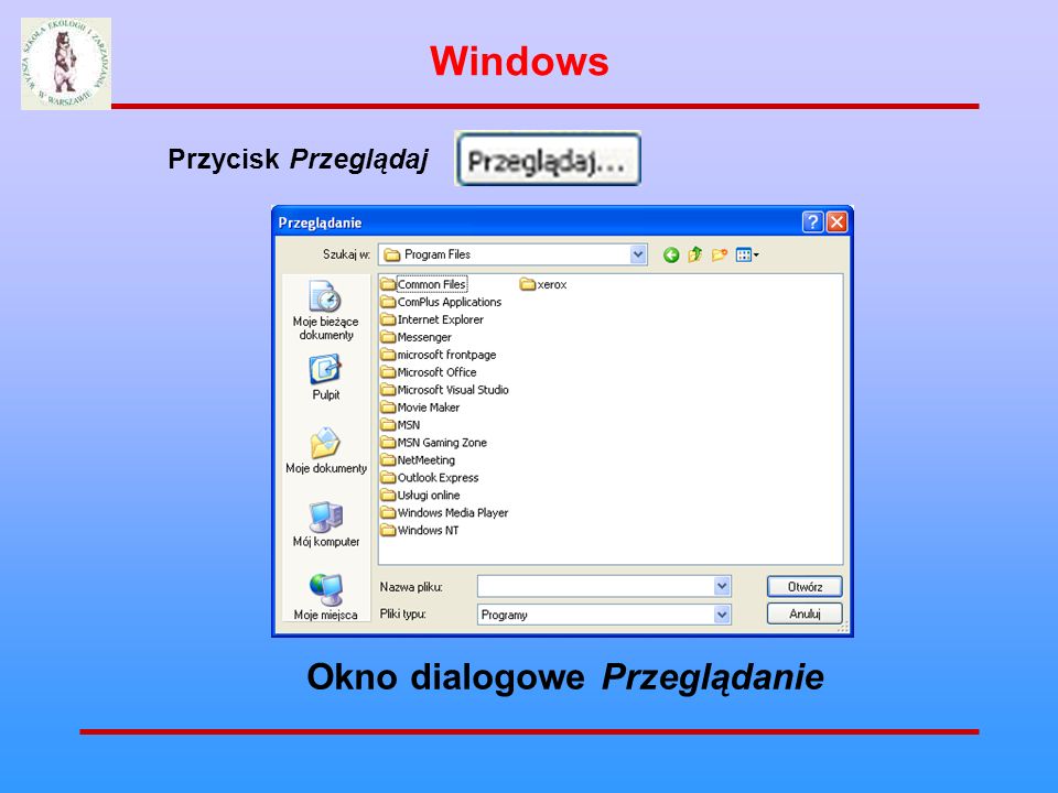 Windows Przycisk Przeglądaj Okno dialogowe Przeglądanie
