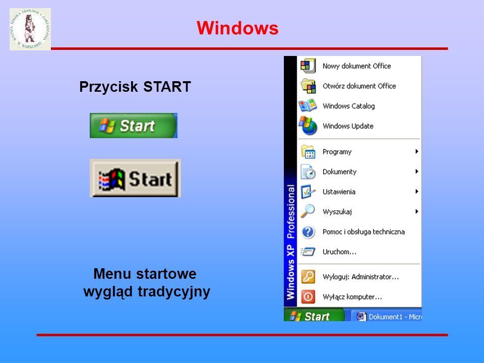 Windows Przycisk START Menu startowe wygląd tradycyjny