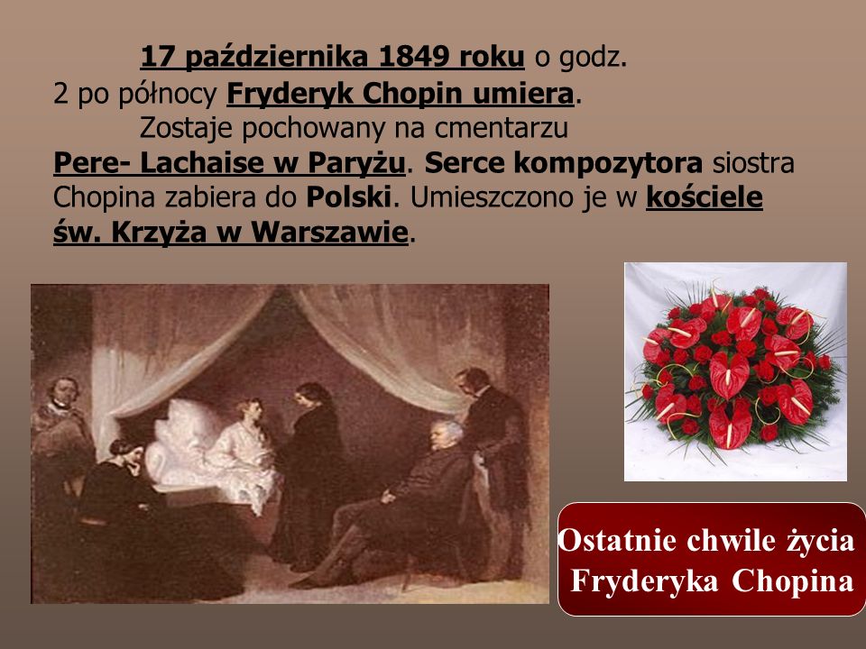 17 października 1849 roku o godz. 2 po północy Fryderyk Chopin umiera