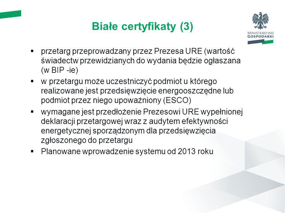 Białe certyfikaty (3) przetarg przeprowadzany przez Prezesa URE (wartość świadectw przewidzianych do wydania będzie ogłaszana (w BIP -ie)