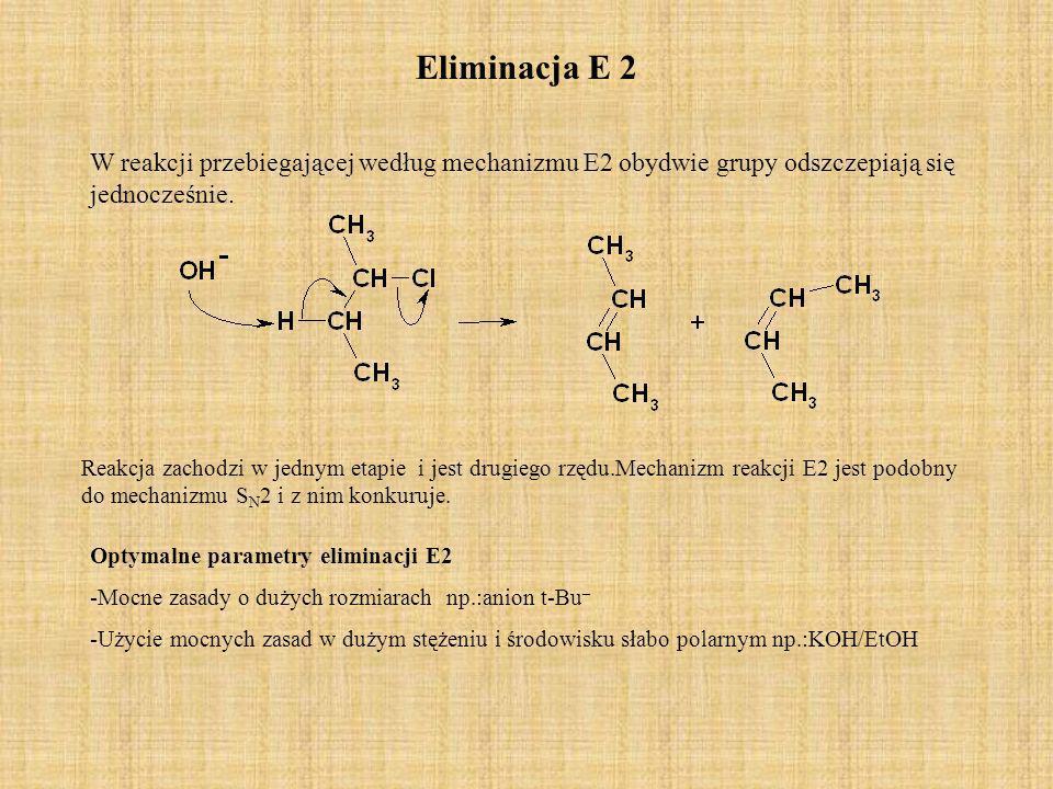 Eliminacja E 2 W reakcji przebiegającej według mechanizmu E2 obydwie grupy odszczepiają się jednocześnie.