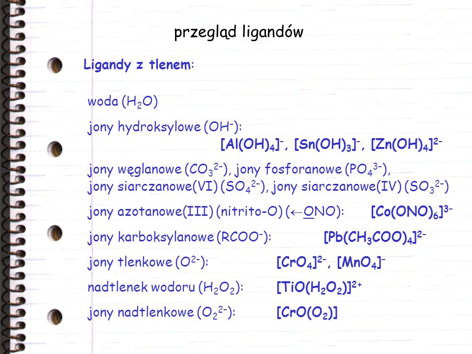 przegląd ligandów Ligandy z tlenem: woda (H2O)
