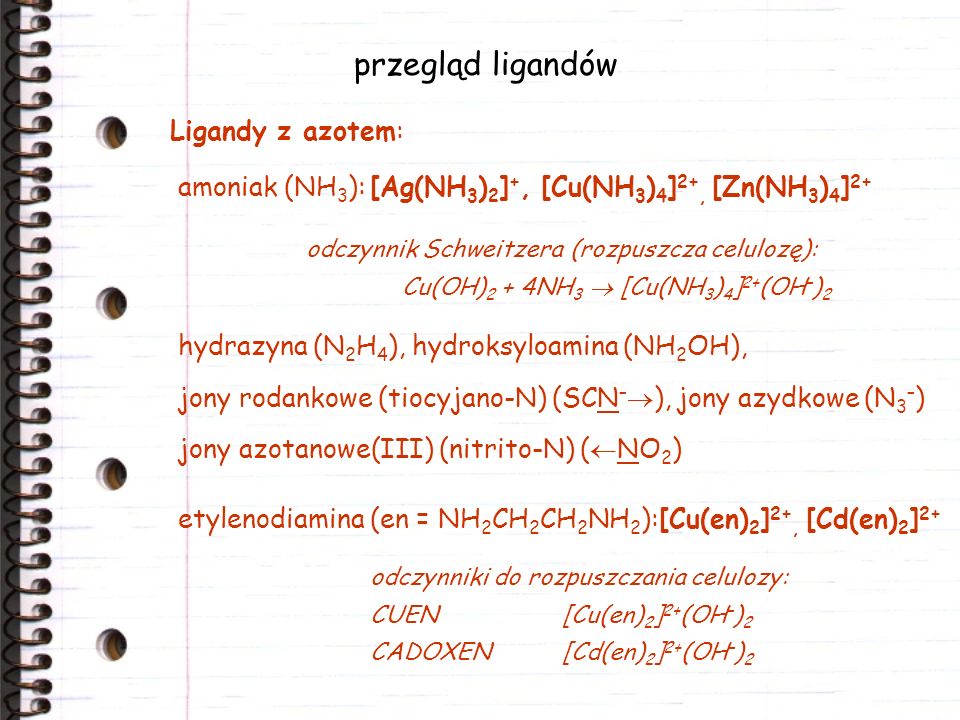 przegląd ligandów Ligandy z azotem: