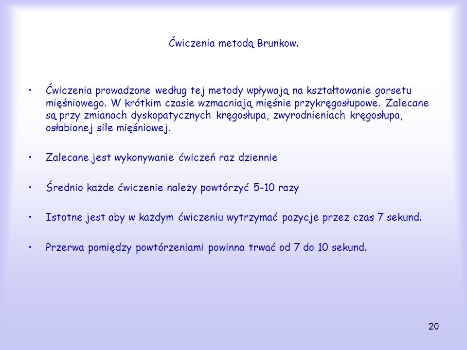 Ćwiczenia metodą Brunkow.
