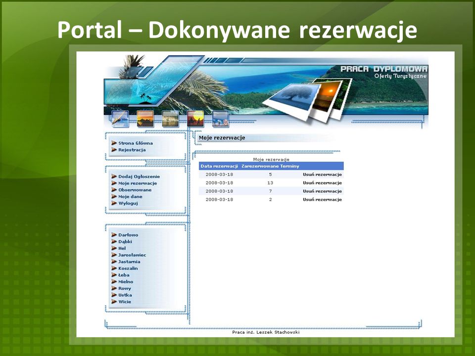 Portal – Dokonywane rezerwacje