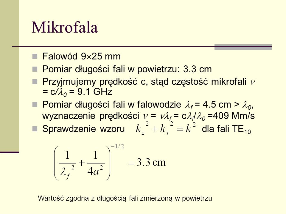 Mikrofala Falowód 925 mm Pomiar długości fali w powietrzu: 3.3 cm