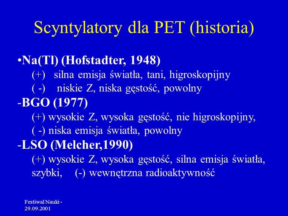 Scyntylatory dla PET (historia)