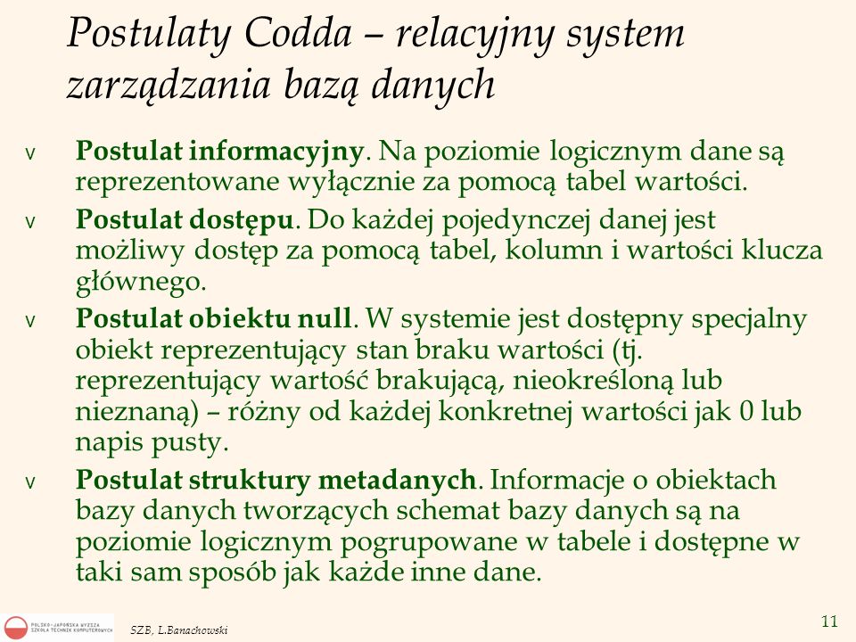 Postulaty Codda – relacyjny system zarządzania bazą danych