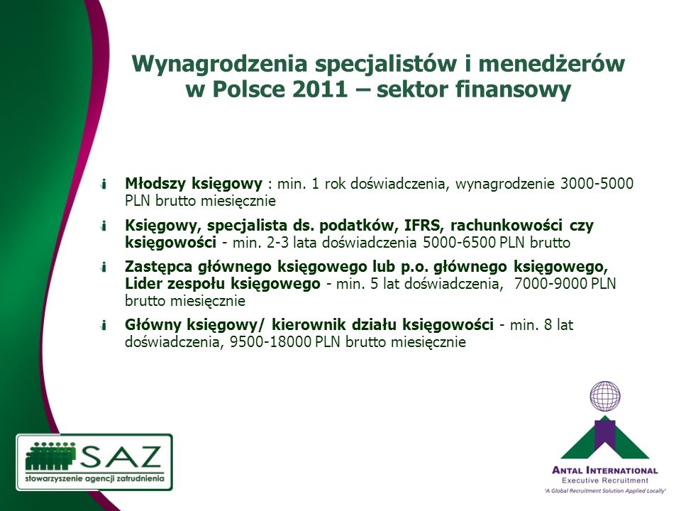 Wynagrodzenia specjalistów i menedżerów w Polsce 2011 – sektor finansowy