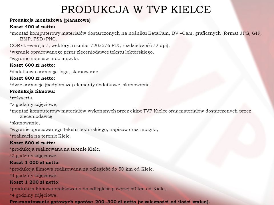 PRODUKCJA W TVP KIELCE Produkcja montażowa (planszowa)