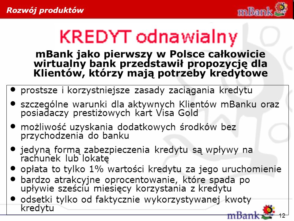 Rozwój produktów mBank jako pierwszy w Polsce całkowicie wirtualny bank przedstawił propozycję dla Klientów, którzy mają potrzeby kredytowe.