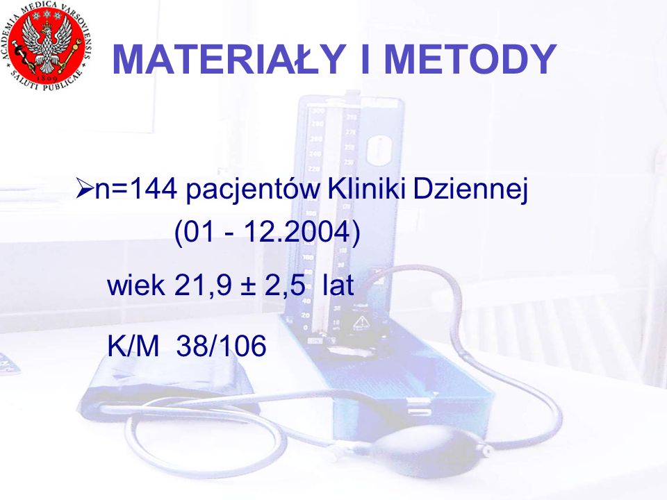 MATERIAŁY I METODY n=144 pacjentów Kliniki Dziennej ( )