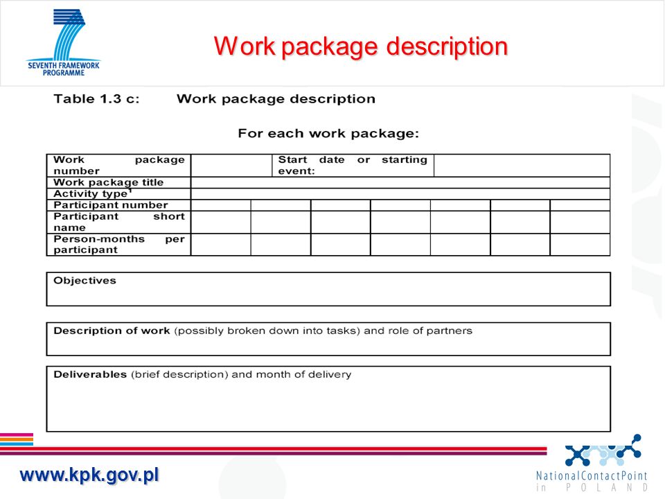 Work package description