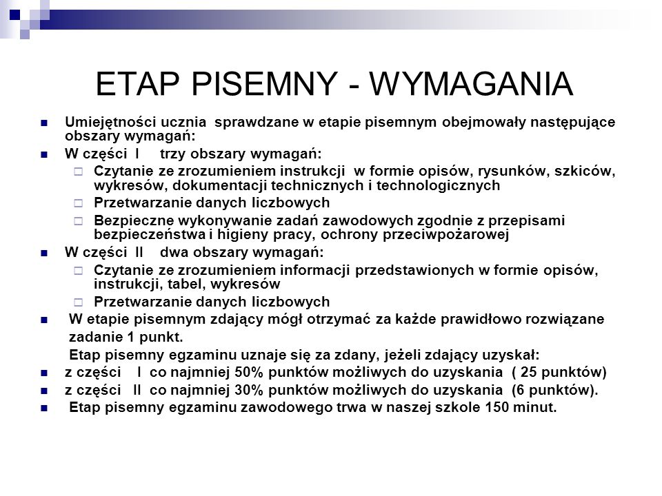 ETAP PISEMNY - WYMAGANIA