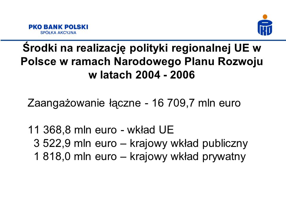 Środki na realizację polityki regionalnej UE w Polsce w ramach Narodowego Planu Rozwoju w latach