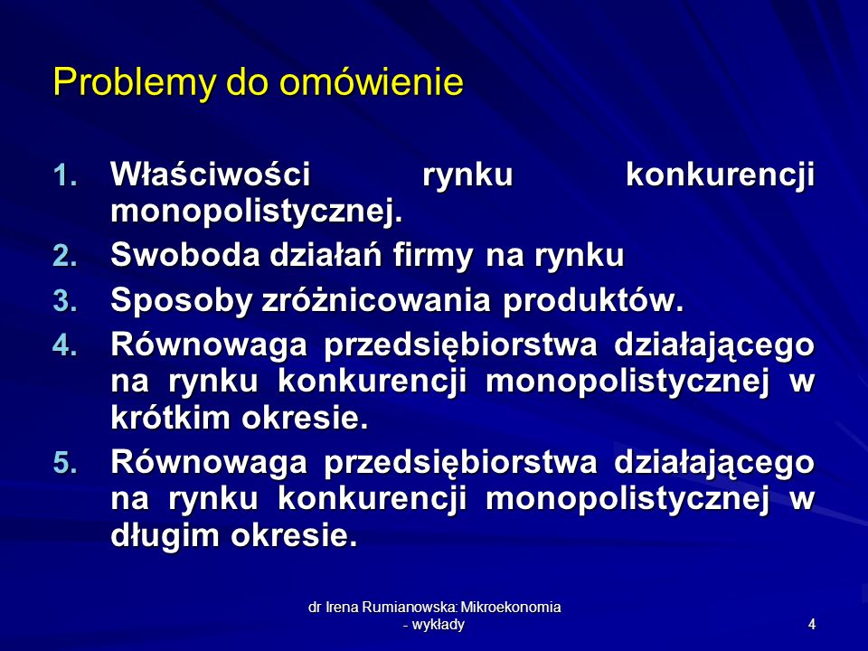 dr Irena Rumianowska: Mikroekonomia - wykłady