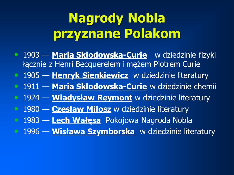 Nagrody Nobla przyznane Polakom
