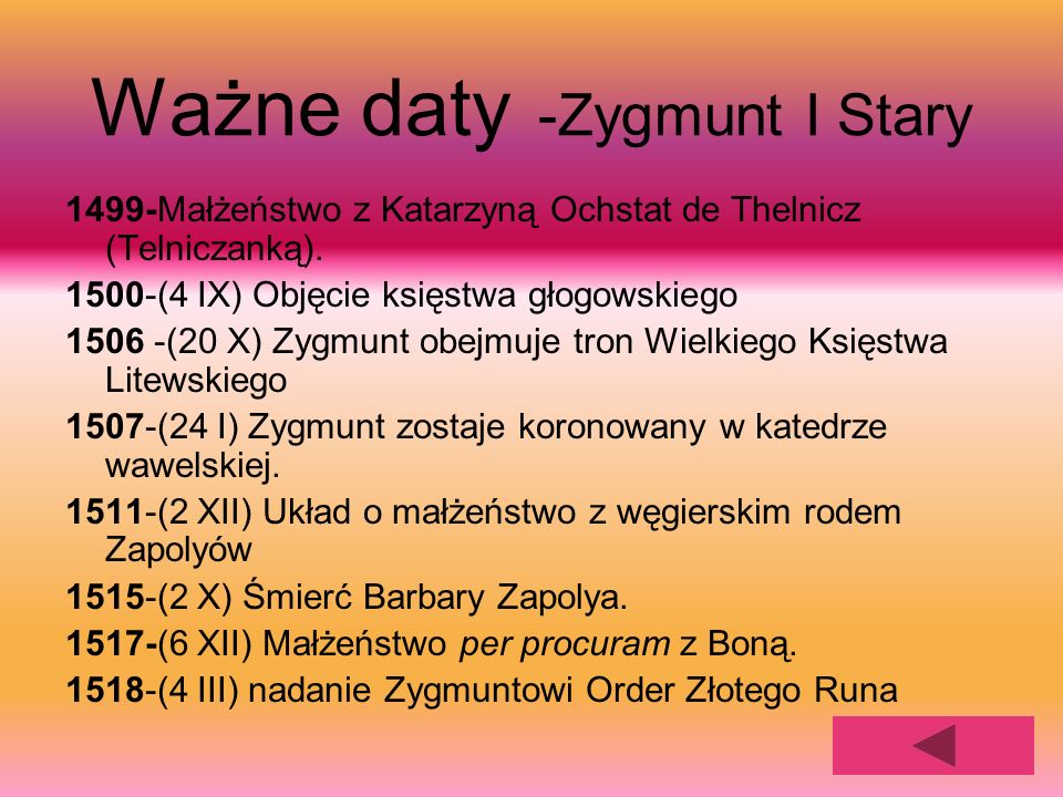Ważne daty -Zygmunt I Stary