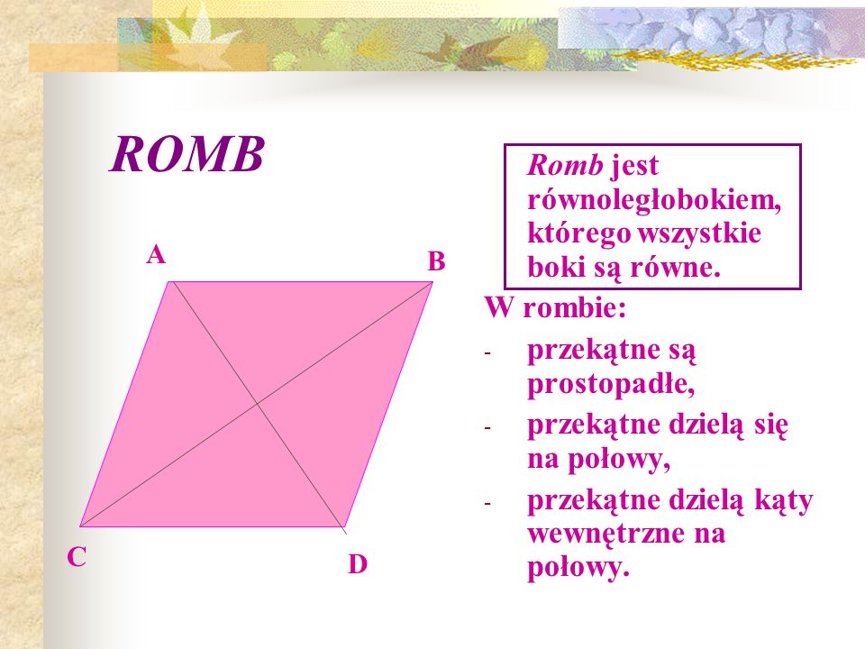 ROMB Romb jest równoległobokiem, którego wszystkie boki są równe.