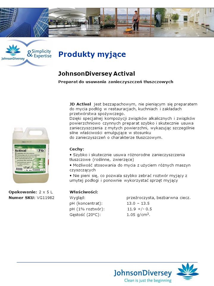 Produkty myjące JohnsonDiversey Actival