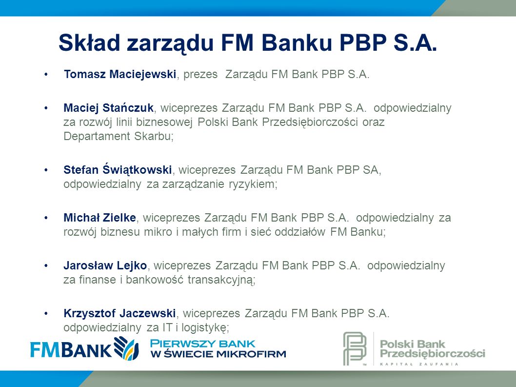 Skład zarządu FM Banku PBP S.A.