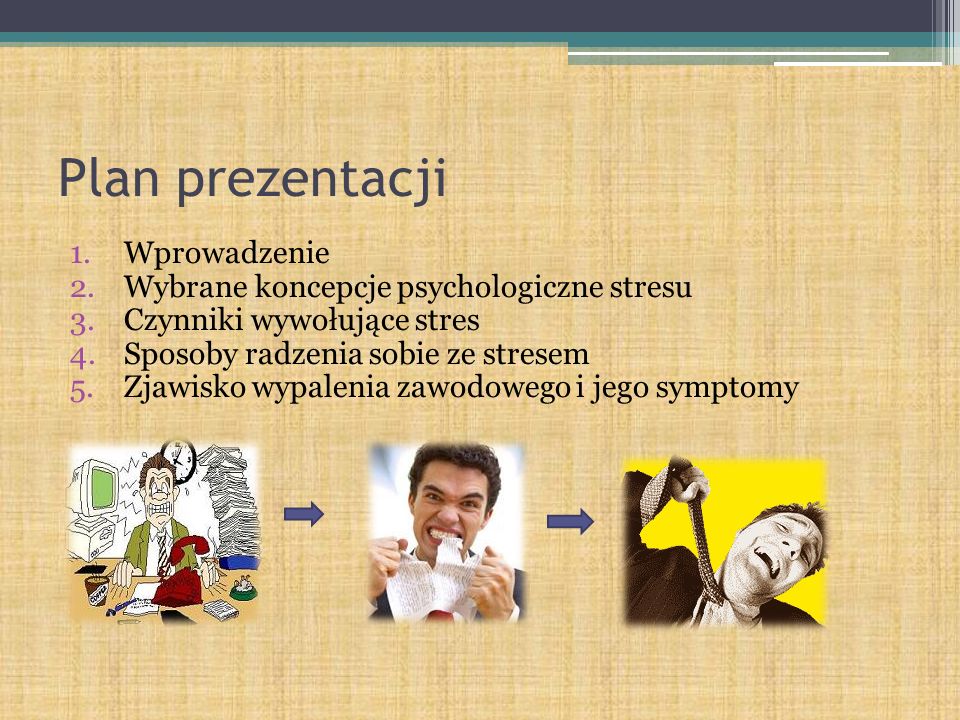 Plan prezentacji Wprowadzenie Wybrane koncepcje psychologiczne stresu