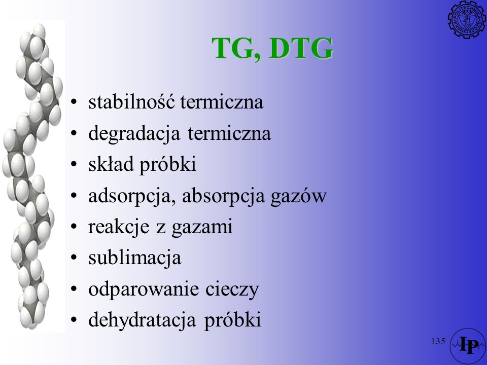 TG, DTG stabilność termiczna degradacja termiczna skład próbki