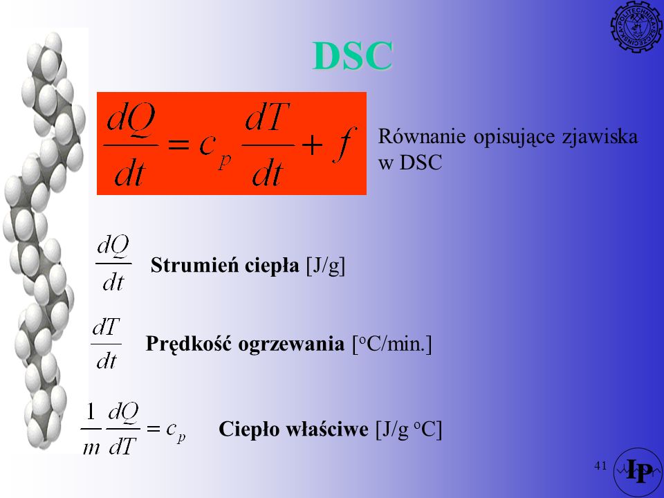 DSC Równanie opisujące zjawiska w DSC Strumień ciepła [J/g]