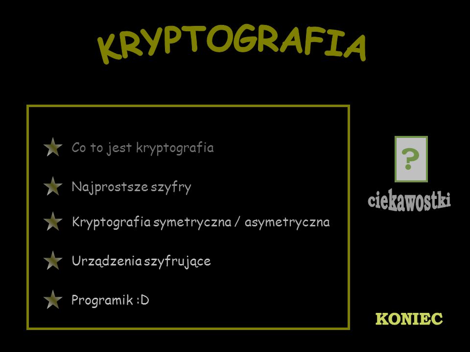KRYPTOGRAFIA Co to jest kryptografia Najprostsze szyfry