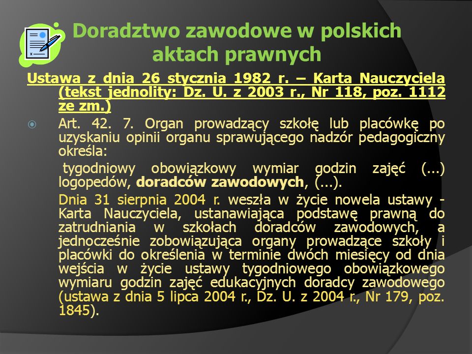 Doradztwo zawodowe w polskich aktach prawnych