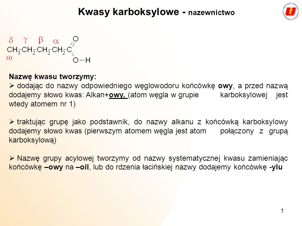 Kwasy karboksylowe - nazewnictwo