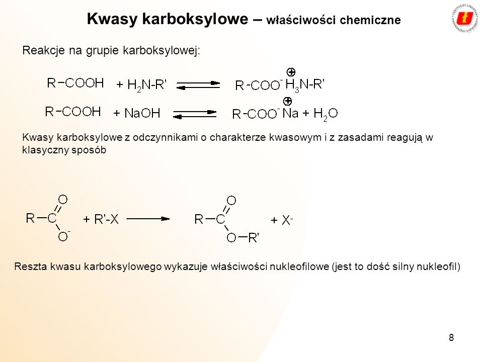 Kwasy karboksylowe – właściwości chemiczne