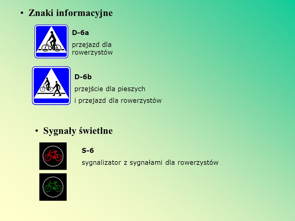 Znaki informacyjne Sygnały świetlne D-6a przejazd dla rowerzystów D-6b
