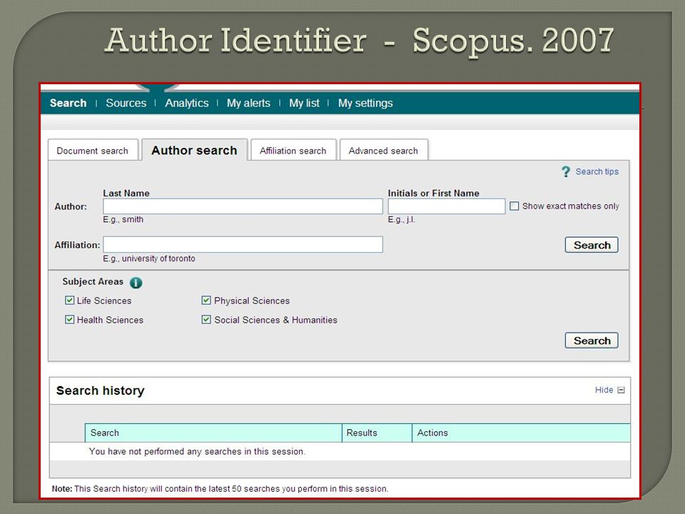 Author Identifier - Scopus. 2007