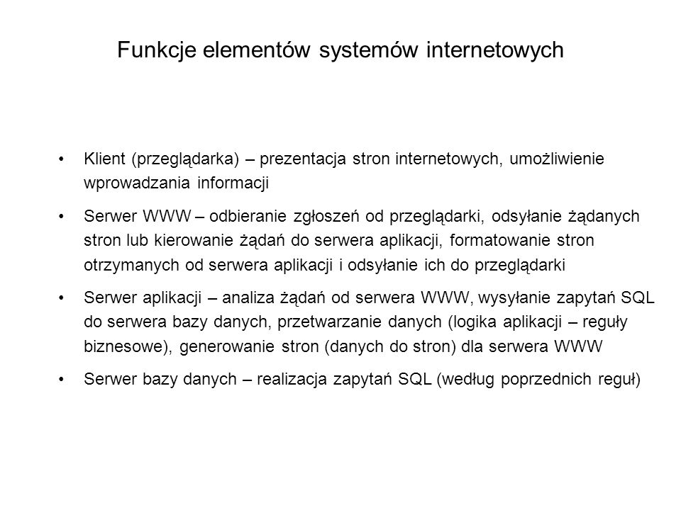 Funkcje elementów systemów internetowych