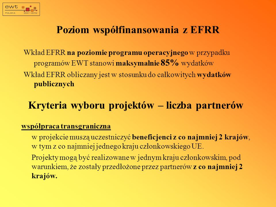 Poziom współfinansowania z EFRR
