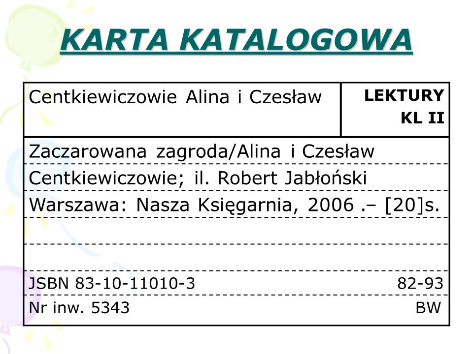 KARTA KATALOGOWA Centkiewiczowie Alina i Czesław