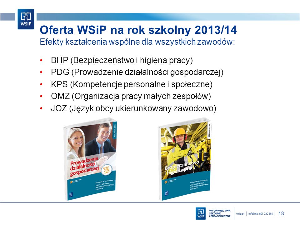 Oferta WSiP na rok szkolny 2013/14 Efekty kształcenia wspólne dla wszystkich zawodów: