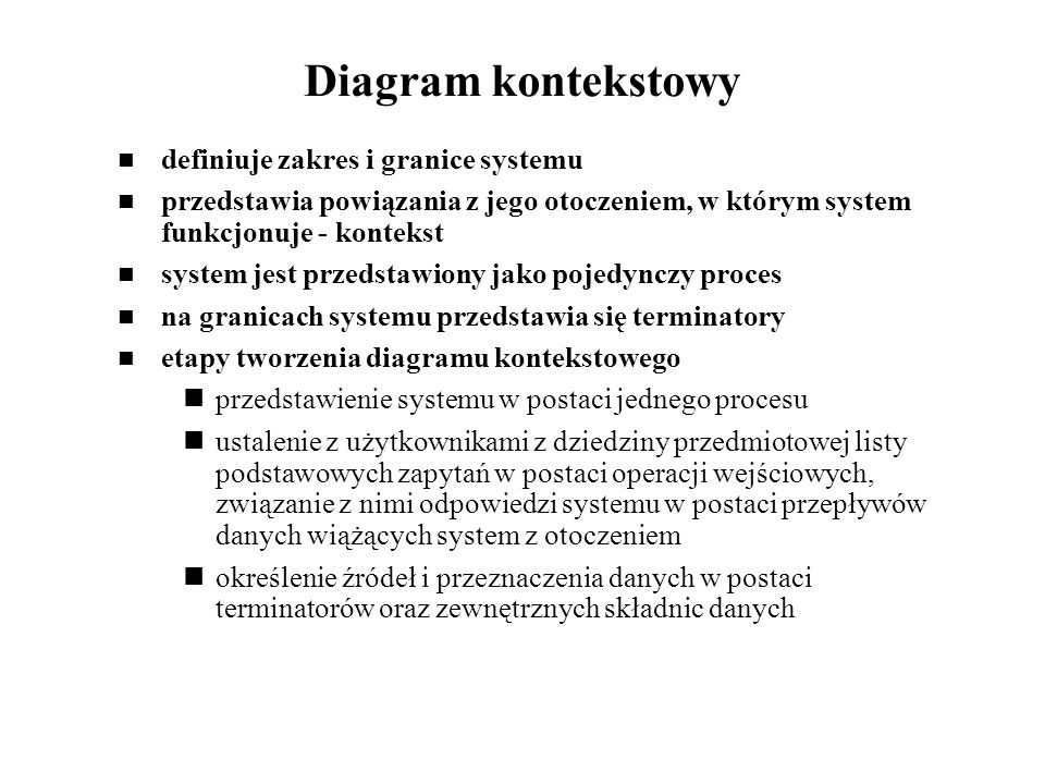 Diagram kontekstowy definiuje zakres i granice systemu