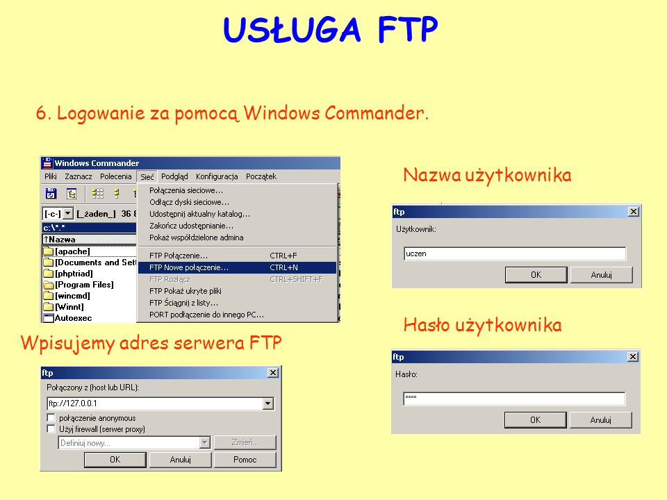 USŁUGA FTP 6. Logowanie za pomocą Windows Commander. Nazwa użytkownika
