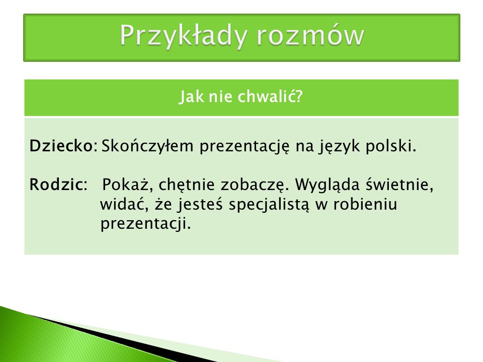 Przykłady rozmów Dziecko: Skończyłem prezentację na język polski.